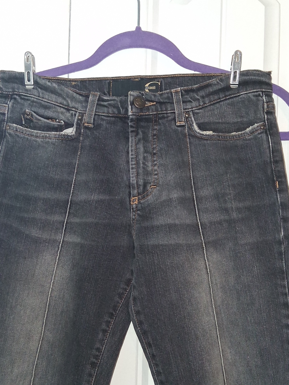 Just Cavalli Women's Dark Gray Denim Jeans with Leather Logo Patch US Size 4